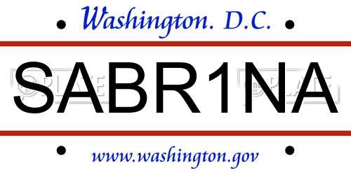 SABR1NA District Of Columbia License Plate