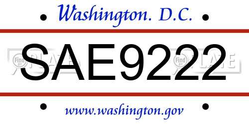 SAE9222 District Of Columbia License Plate