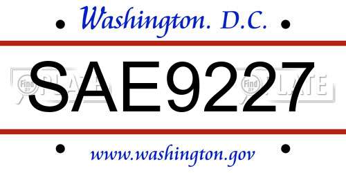 SAE9227 District Of Columbia License Plate