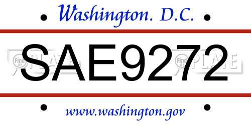 SAE9272 District Of Columbia License Plate