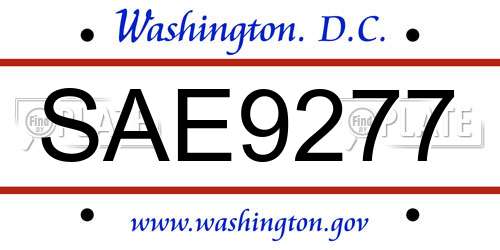 SAE9277 District Of Columbia License Plate