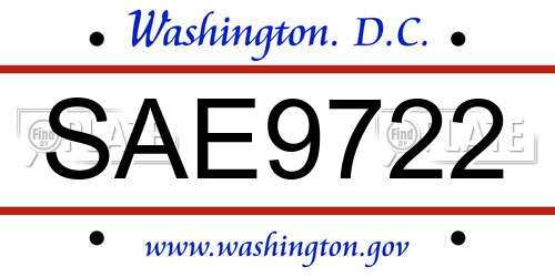 SAE9722 District Of Columbia License Plate