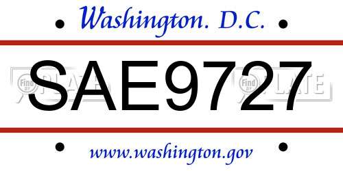 SAE9727 District Of Columbia License Plate