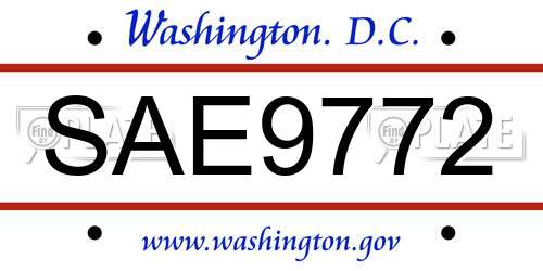 SAE9772 District Of Columbia License Plate