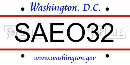 SAEO32 District Of Columbia License Plate