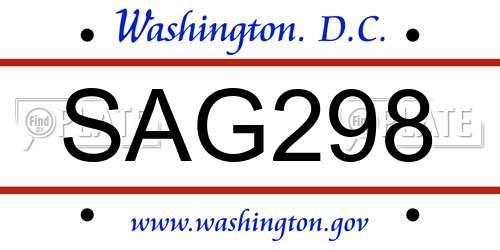 SAG298 District Of Columbia License Plate