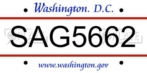 SAG5662 District Of Columbia License Plate