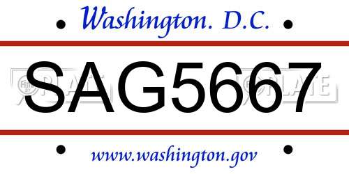 SAG5667 District Of Columbia License Plate
