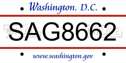 SAG8662 District Of Columbia License Plate