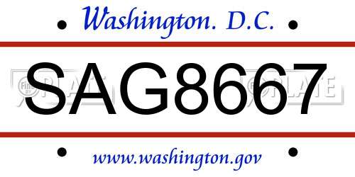 SAG8667 District Of Columbia License Plate