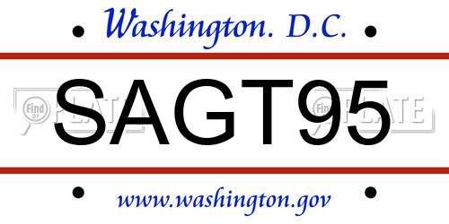 SAGT95 District Of Columbia License Plate