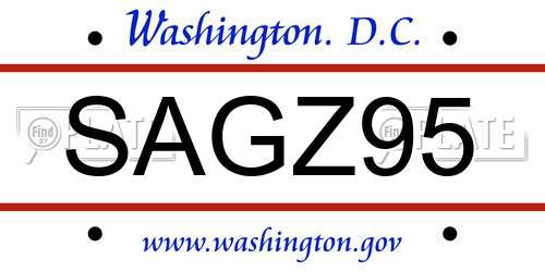 SAGZ95 District Of Columbia License Plate