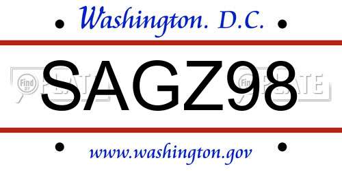 SAGZ98 District Of Columbia License Plate