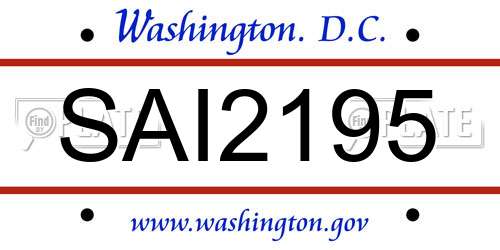 SAI2195 District Of Columbia License Plate