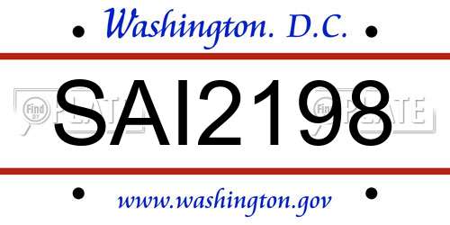 SAI2198 District Of Columbia License Plate