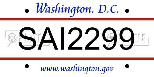 SAI2299 District Of Columbia License Plate