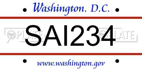 SAI234 District Of Columbia License Plate