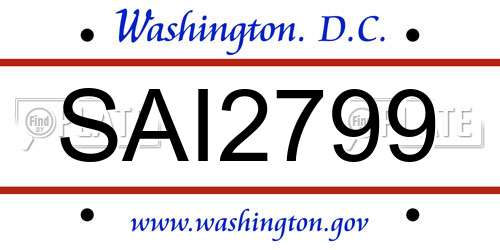 SAI2799 District Of Columbia License Plate