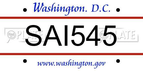 SAI545 District Of Columbia License Plate