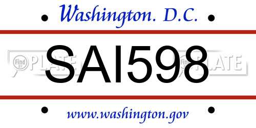 SAI598 District Of Columbia License Plate