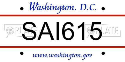 SAI615 District Of Columbia License Plate