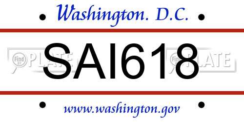 SAI618 District Of Columbia License Plate