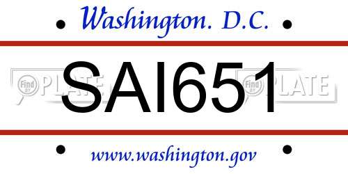 SAI651 District Of Columbia License Plate