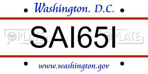 SAI65I District Of Columbia License Plate