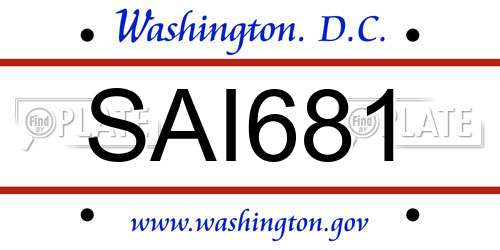 SAI681 District Of Columbia License Plate