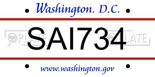 SAI734 District Of Columbia License Plate