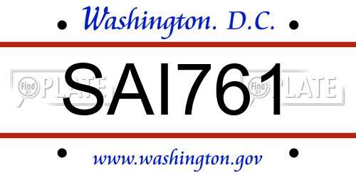 SAI761 District Of Columbia License Plate