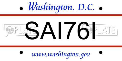 SAI76I District Of Columbia License Plate