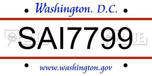 SAI7799 District Of Columbia License Plate