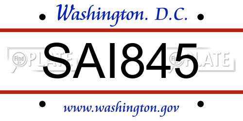 SAI845 District Of Columbia License Plate