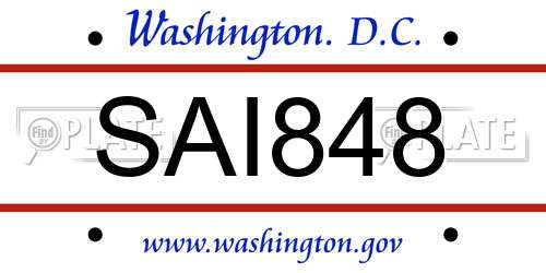 SAI848 District Of Columbia License Plate