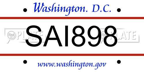 SAI898 District Of Columbia License Plate