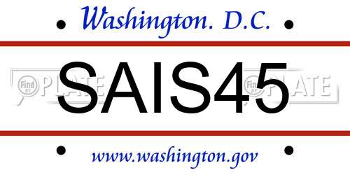SAIS45 District Of Columbia License Plate