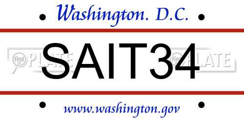 SAIT34 District Of Columbia License Plate
