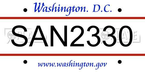 SAN2330 District Of Columbia License Plate