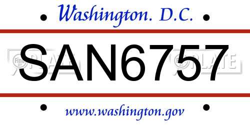 SAN6757 District Of Columbia License Plate