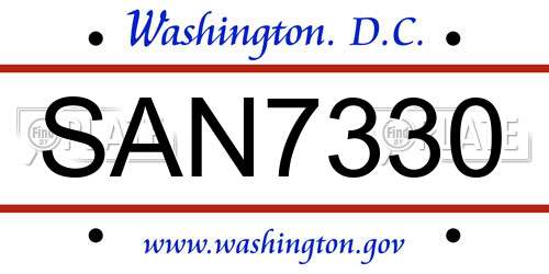 SAN7330 District Of Columbia License Plate