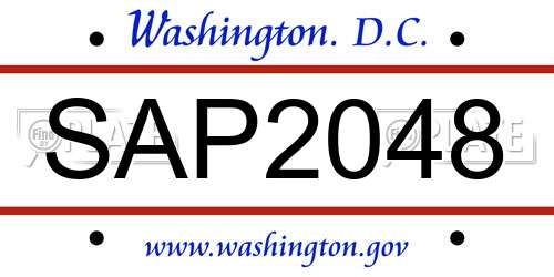 SAP2048 District Of Columbia License Plate