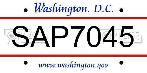 SAP7045 District Of Columbia License Plate