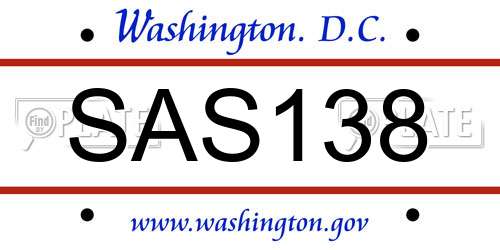 SAS138 District Of Columbia License Plate