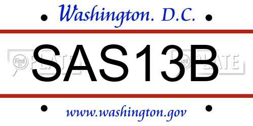 SAS13B District Of Columbia License Plate
