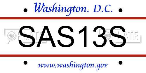 SAS13S District Of Columbia License Plate