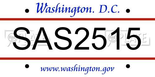 SAS2515 District Of Columbia License Plate