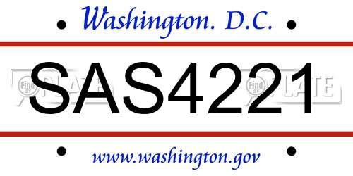 SAS4221 District Of Columbia License Plate