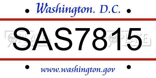 SAS7815 District Of Columbia License Plate