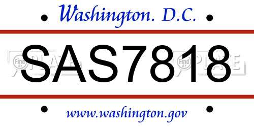 SAS7818 District Of Columbia License Plate